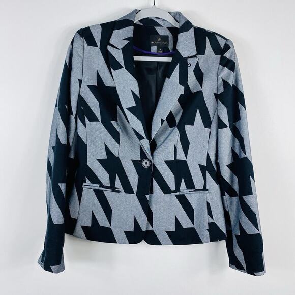 Worthington Size 6 Houndstooth Print One Button Blazer Jacket Gray Black - Picture 1 of 5